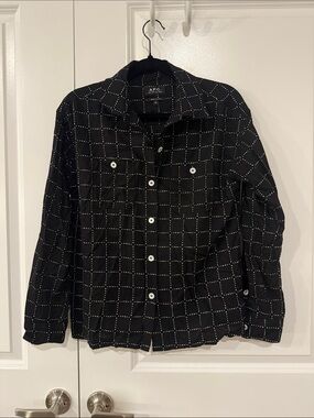 A.P.C. Black Shirt Jacket with White Grid Dot Pattern